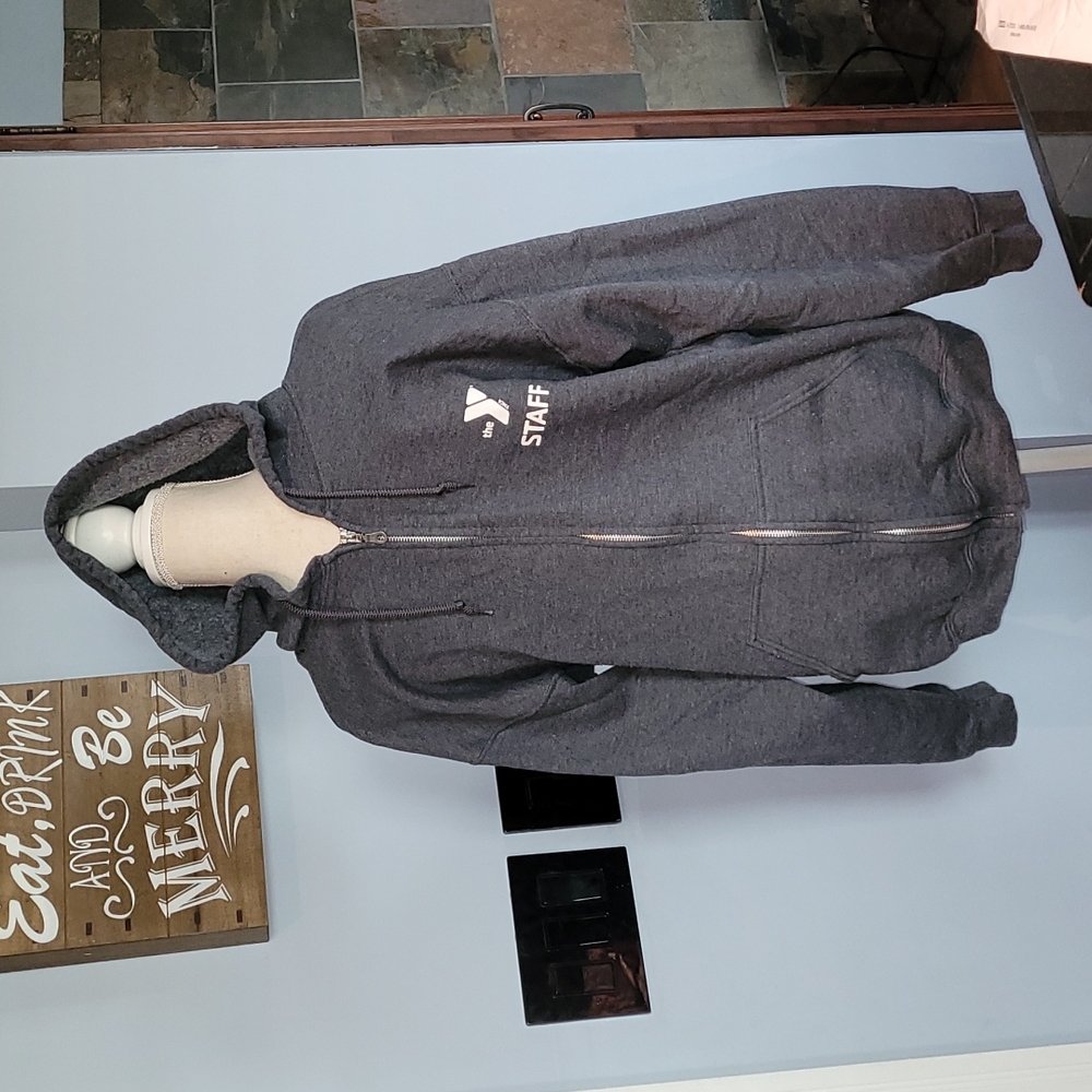 The Y charcoal grey staff zip up hoodie